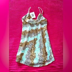 Hello Molly iridescent sequin silver and gold mini dress size small NEVER WORN